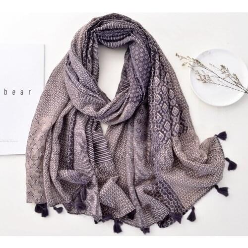 2020 Women Geometry Pattern Cotton Printed Pattern Tassel Scarf 10pcs/lot