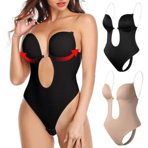 Women Backless Bra Body Shapewear Seamless U Plunge Bodysuit Bridal Thong Shaper Bodysuit Corset for Wedding Slimming Underwear