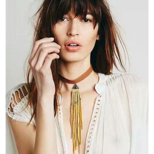 2017 Brand Fashion Long Tassel Choker Maxi Statement Necklace Vintage Collar Leather Necklace Women Jewelry Wholesale