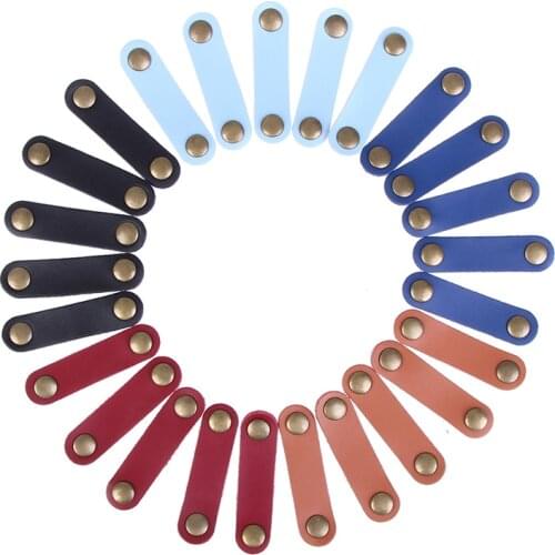 5pcs Cable Holder Organizer Genuine Leather Winder Earphones Cable Management Wrapped Cord Line Wrap Wire Wirding Thread Tool