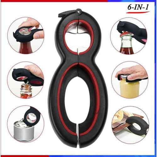 6 In 1 Multi Function Twist Bottle Opener, All In One Jar Gripper Can Wine Beer Lid Twist Off Jar Opener Claw