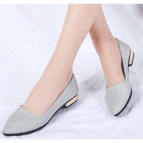 Woman Ballet Flats Pointed Toe Slip on Shoes Sequined Cloth Flats Women Shoes Gold Heel Ladies Shoes zapatos mujer 6594