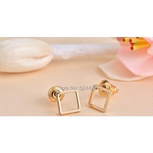 Free shipping 10pcs/lot Gold/Rose gold Hollow Square Pattern Stud Earring Tiny Square Stud Earrings ED064