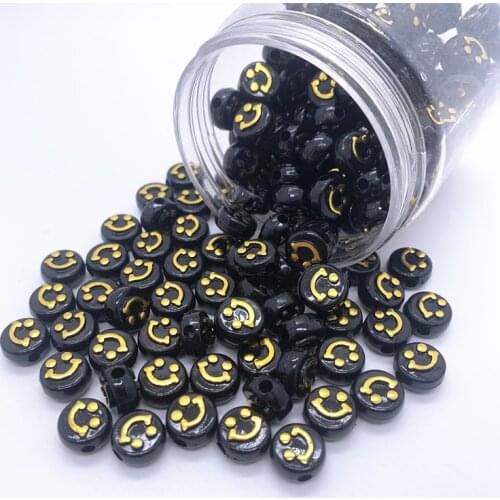 30pcs 10mm Black Simulation Smiley face Acrylic Shape Spacer Beads For DIY Handmade Jewelry Accessories Make#04