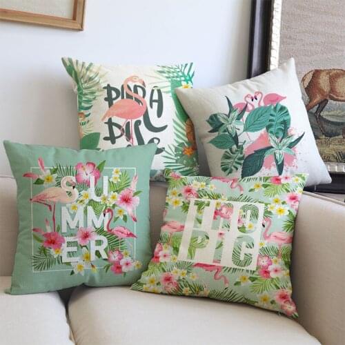 Tropical Green Plants Flamingo Pattern Pillow Case Hello Summer The Nordic Pure And Fresh Home Style Decoration Cushion Cover