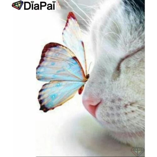 DIAPAI 100% Full Square/Round Drill 5D DIY Diamond Painting "Cat butterfly" Diamond Embroidery Cross Stitch 3D Decor A20485