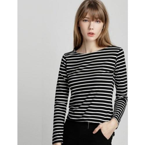 Cotton Long Sleeve T-shirt Women 2019 New Autumn Plus Size femma Casual Basic Classic Tops Striped Female T-Shirt