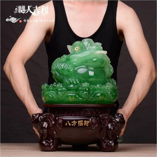 GOOD LUCK -39CM Large -office home shop company efficacious Talisman Bring in wealth JIN CHAN FENG SHUI jade Sculpture statue