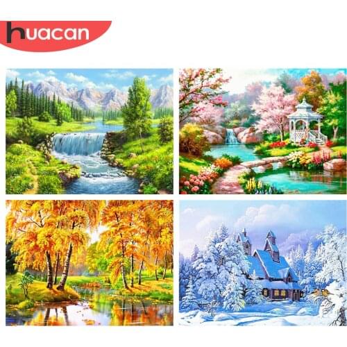 HUACAN Diamond Painting New Landscape Season Rhinestones 5D DIY Diamond Embroidery Tree Mosaic Cross Stitch Craft Kit