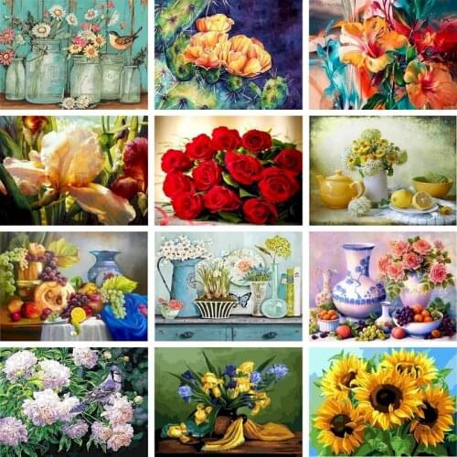 Gatyztory Painting By Numbers Flower Canvas Drawing Handpainted Oil Painting Kits Acrylic Paints Art Unique Gift Wall Decor Fram
