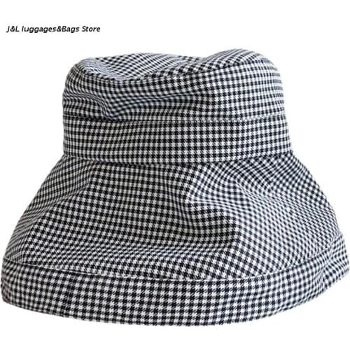 M68C Classic Plaid Sunhat Bucket Hat Women Girls UV Isolation Beach Hat Adjustable