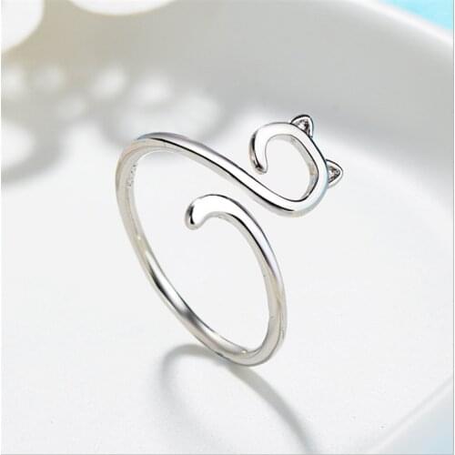 HEYLUOKE 100% Real Fashion Jewelry Hollow Cat Cocktail Ring Sizable 5 6 7 Girls Kids Xmas Gift