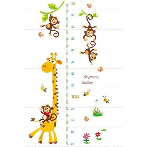 Wall Sticker Cartoon Giraffe Monkey Animals Wallpaper Creative Height Measure Decal For Baby Kid Living Room Bedroom Home Decor