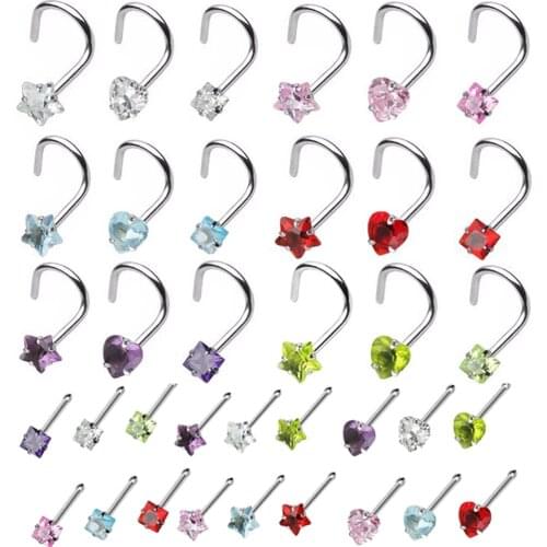 1Pc CZ Zircon Nostril Nose Screw Ring Piercing Star, Heart, Square, Neus Nose Bine Stud Body Jewelry 20g