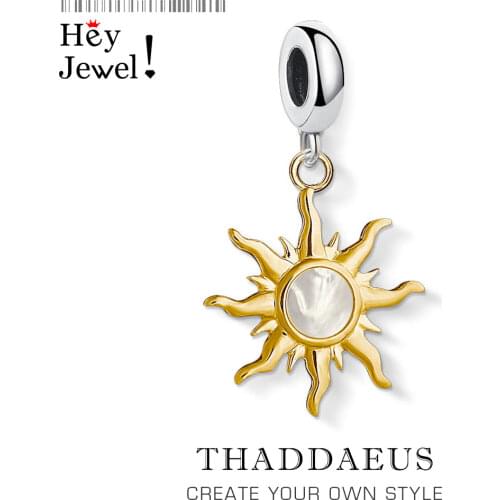 Sun with Mother-of-pearl Stone Charms Fit Bracelet, European Bijoux Handmade Lucky Jewelry for Ladies & Men Europe Style Gift