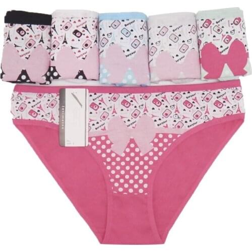 Women Low-rise Underwear Girls Cheap Wholesale Girl Panties Cotton Printed Womens Briefs Bow Cute Panties M L XL 6PCS