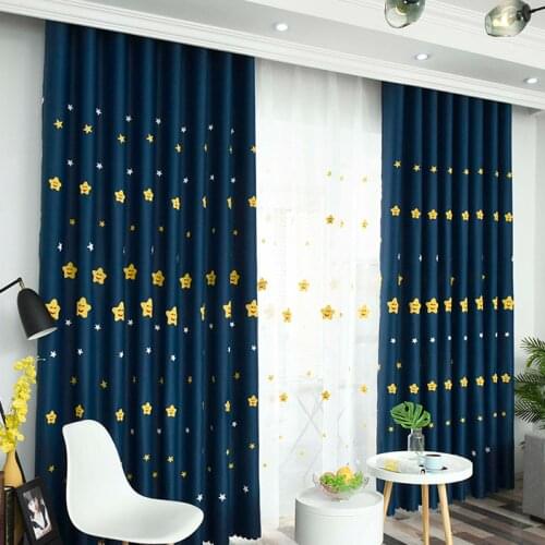 Comedy Embroidered Curtain Dark Blue Cartoon Curtains for Living Dining Room Bedroom and Childrens Room
