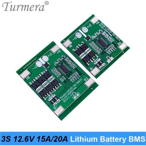 Turmera 3S 15A 20A BMS 12V 18650 Lithium Battery Protected Board for 10.8V Screwdriver Drills and Uninterrupted Power Supply Use