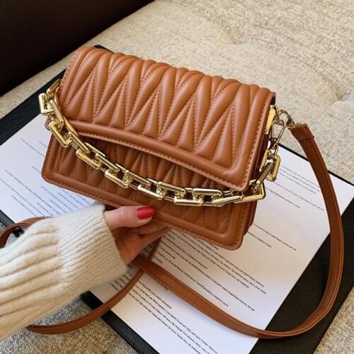 2020 Hot Thick Chain Handbag For Women High Quality PU Leather Crossbody Bags Seam Tote Designer Flap Small Square Shoulder Bag