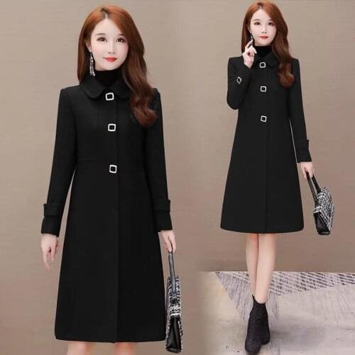Plus Size Winter Woolen Jacket Women Caots New 2021 Jackets Women Woolen Coat Long Slim Thickening Warm Womens Clothing Black