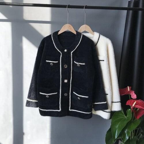 Imitation mink velvet all-match 2021 autumn and winter new Korean style loose western sweater womens knitted cardigan top