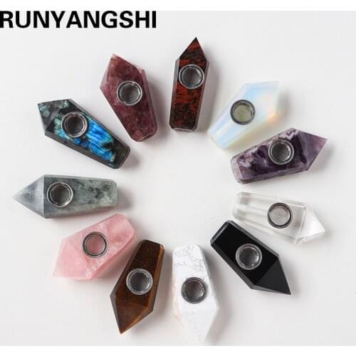 1pc Mini Stone Smoking Pipe Natural Minerals Crystal Smoke Pipe Rose Quartz Hexagonal Pyramid Decorate