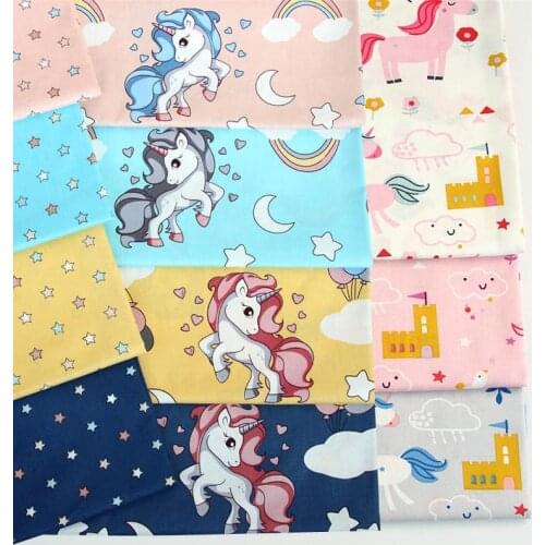 100% Cotton Twill Cloth WHITE PINK GRAY BLUE YELLOW NAVY Cartoon Unicorn Clouds Small Star Fabric for Crib Bedding Cushion Quilt