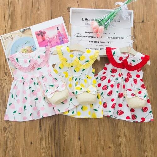 4# Toddler Kids Baby Girls Casual Strawberry Print Dress Princess Bag Set Outfits Kids Dresses For Girls Платья На Девочек