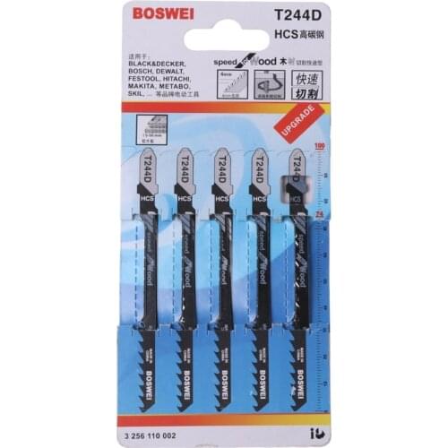 5 Pcs T244D HCS T-Shank Curved Jigsaw Blades Cutting Tool For Wood Fast Cutting L4MF