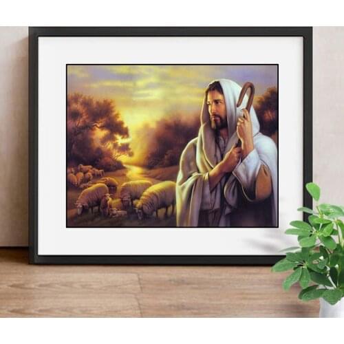 5D DIY Diamond Painting Religious Jesus Shepherd Full Square Rhinestone Cross Stitch Diamond Mosaic Christmas Gift