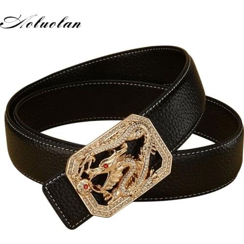 Aoluolan dragon buckle genuine leather belt men luxury brand designer cintos masculinos Cowskin Waist Straps