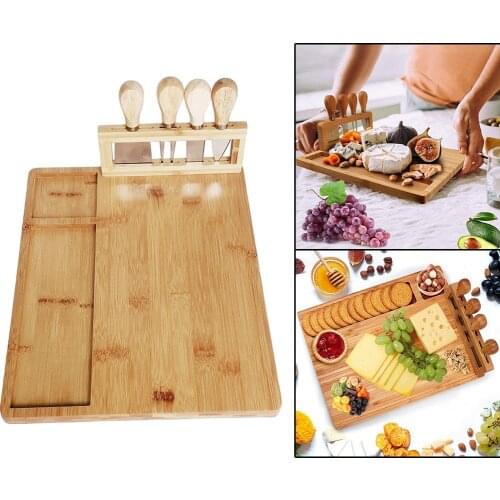 Bamboo Cheese Board with Knife Meat Platter Serving Tray Gifts for Christmas