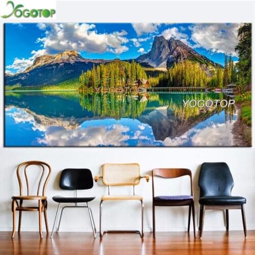 Large 5d Diy Diamond Embroidery mountain water Lake Decor Full Mosaic Diamond Painting Kits bright sky natural landscape YY2073