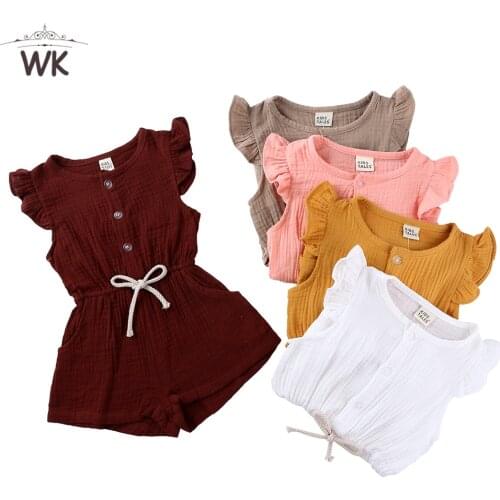 JP504 Jumpsuit One-Pieces Summer Baby Girl Rompers Newborn Baby Clothes Toddler Flare Sleeve Solid elastic Waist Romper