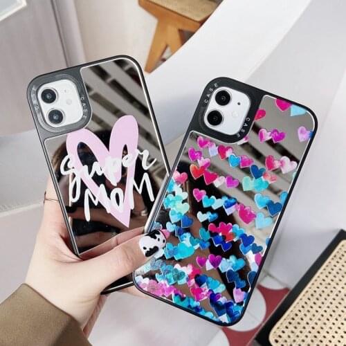 Colorful Love Heart Mirror Case For iphone 12 Mini 11 Pro Max XS XR 11Pro 12Pro Coque 6 7 8 Plus X Luxury Cases Phone Back Cover