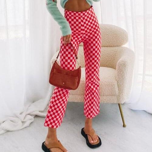 YiYiMiYu Chic Y2K Korean Style Sexy Plaid High Waisted Long Skinny Flared Pants Casual 2021 E Girl Aesthetic Trousers Pants