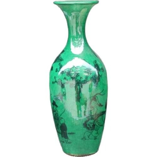 China old porcelain Green glazed Coloured drawing Porcelain Vase