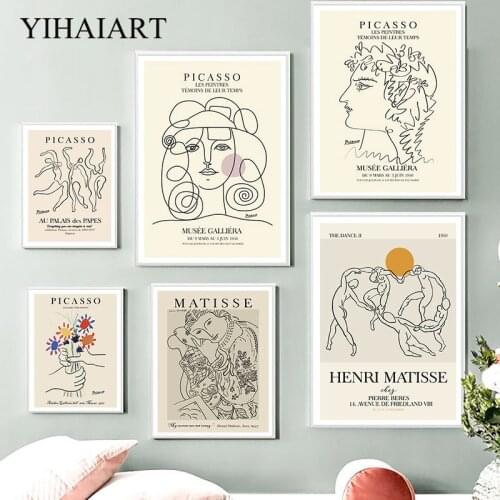 Picasso Matisse Canvas Wall Print Abstract Girl Flower Art Painting Nordic Vintage Poster Modern Living Room Decoration Picture