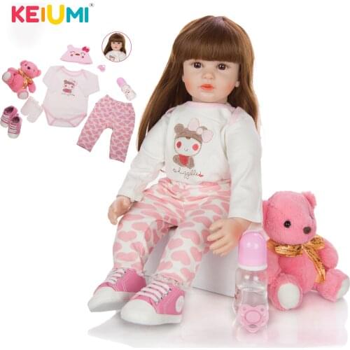 KEIUMI New Arrival 24 Inch Long Hair Princess Baby Reborn Girl Doll Soft Silicone Cloth Body Realistic Reborn Dolls Babies