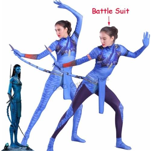 Movie Avatar 2 Neytiri Cosplay Costume Tail Zentai Suit Spandex Battle Bodysuit Jumpsuit Halloween Costume Adult Women Girls