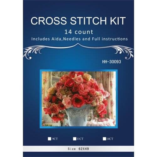 Colorful flowers in pot ,Counted Cross Stitch 14CT Cross Stitch Sets Wholesale cartoon Cross-stitch Kits