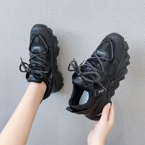 Women Chunky Sneakers Platform White Thick Bottom Vulcanize Shoes Woman Fashion Spring Breathable Sneakers Black Casual Shoes