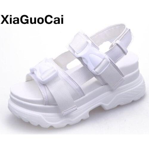 Summer Women Shoes Casual Sandals Open-toe Height Increased Flat Platform Ladies Beach Shoes Soft Female Sandals Hook & Loop