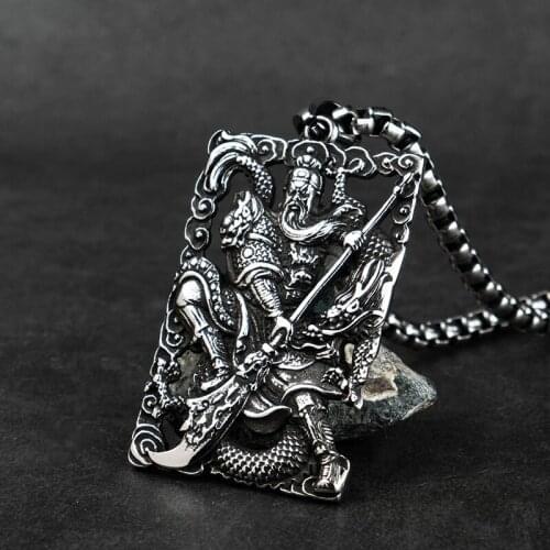 Vintage China Guan Yu for men big pendant stainless Steel Necklace