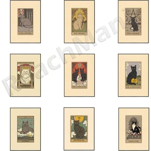 Nordic abstract lovers tarot wall art, witchcraft halloween picture canvas painting sun star queen cat poster prints living room