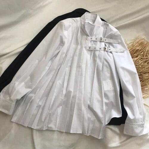 New Ladies Fashion 2021 Long Sleeve Sexy Casual Solid Color Irregular Pleated Shirt 1222