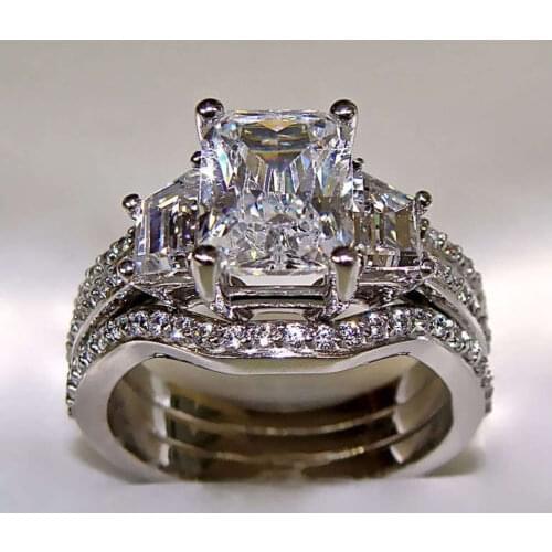 Choucong Wieck Princess cut 5ct 5A CZ simulated stones 10KT White Gold Filled 3-in-1 Engagement Wedding Ring Set Size 5-11 Gift