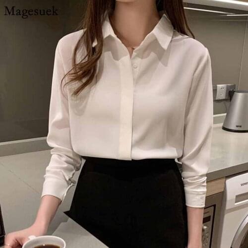 2020 Autumn Chiffon Blouse Plus Size Loose Long Sleeve Shirts New Women Solid Shirt Lady Simple Style Tops Clothes Blusas 10489