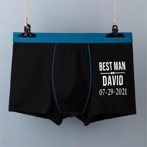 Personalized Text Men Boxer Shorts Unqiue Gift for Groomsmen Custom Name Date Cotton Underwear Boyfriend Valentines day Gift
