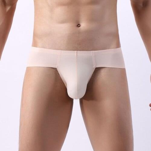 Sexy Low Waist Mens Ice Silk Briefs Pouch Breathable Quick Dry Panties Seamless Bikini Nylon Sleepwear Underwear Cueca Masculina